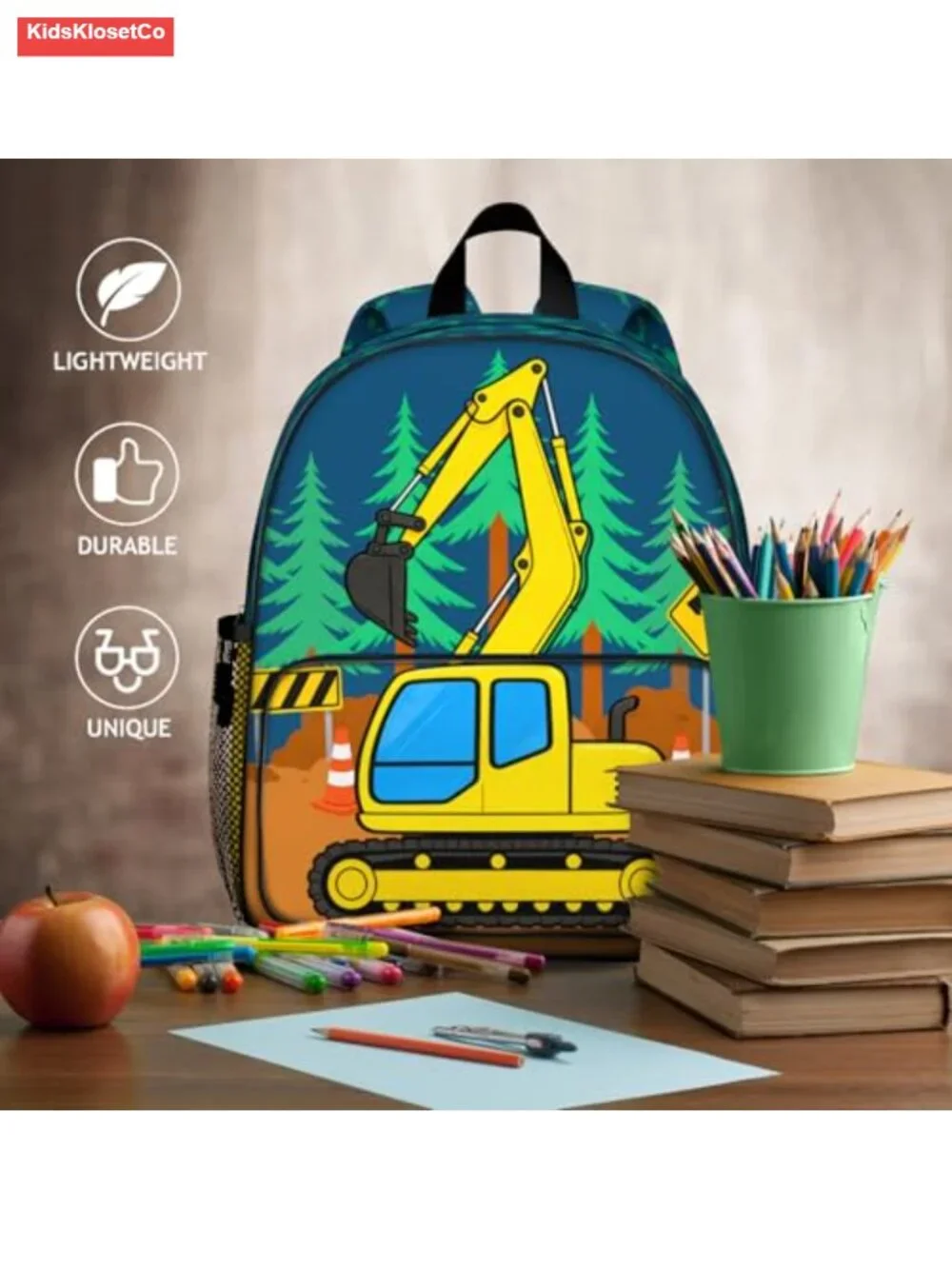 Excavator Toddler Backpack for Boys, Lightweight Construction Preschool